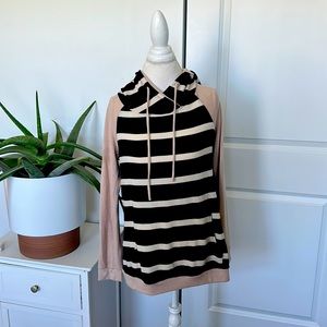 Women’s black and beige Striped Hoodie Sweater